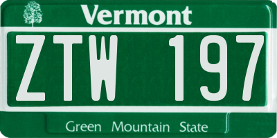 VT license plate ZTW197