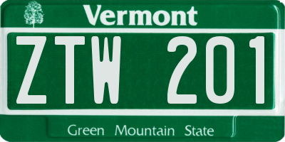 VT license plate ZTW201