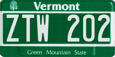 VT license plate ZTW202
