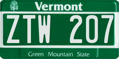 VT license plate ZTW207