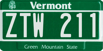 VT license plate ZTW211