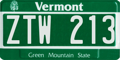 VT license plate ZTW213
