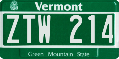 VT license plate ZTW214