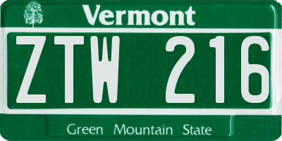 VT license plate ZTW216