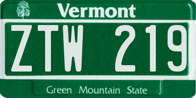 VT license plate ZTW219
