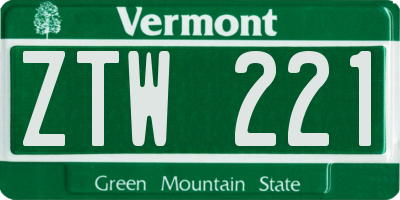VT license plate ZTW221