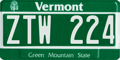 VT license plate ZTW224