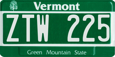 VT license plate ZTW225
