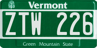 VT license plate ZTW226