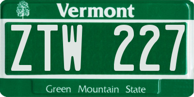 VT license plate ZTW227
