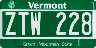 VT license plate ZTW228