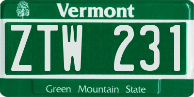 VT license plate ZTW231
