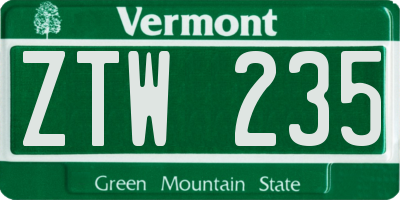 VT license plate ZTW235