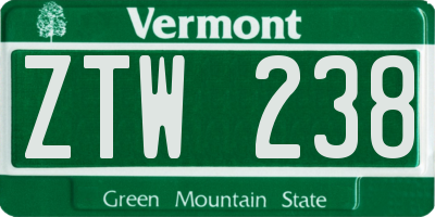 VT license plate ZTW238