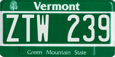 VT license plate ZTW239