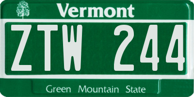 VT license plate ZTW244