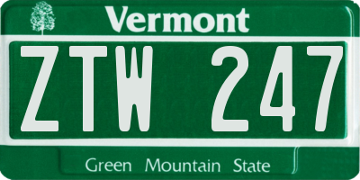 VT license plate ZTW247