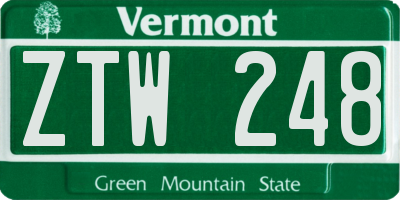 VT license plate ZTW248