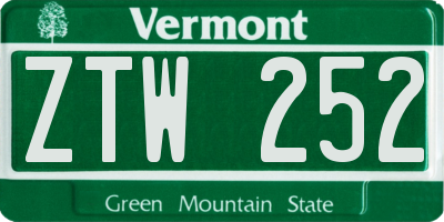 VT license plate ZTW252