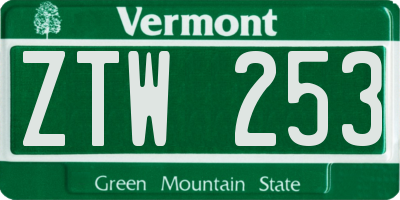 VT license plate ZTW253