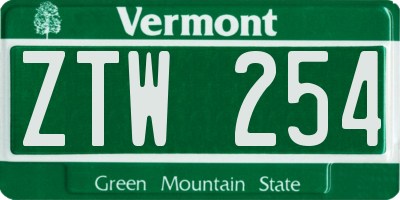 VT license plate ZTW254