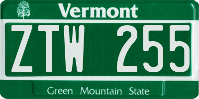 VT license plate ZTW255