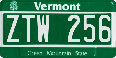 VT license plate ZTW256