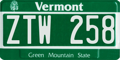VT license plate ZTW258