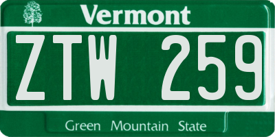 VT license plate ZTW259