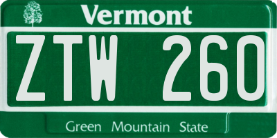 VT license plate ZTW260