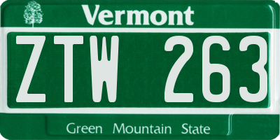 VT license plate ZTW263
