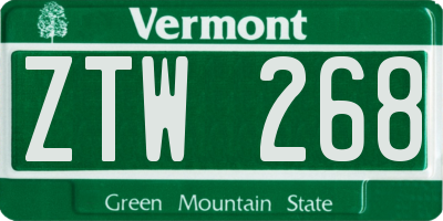 VT license plate ZTW268