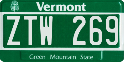 VT license plate ZTW269
