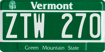 VT license plate ZTW270