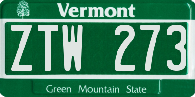 VT license plate ZTW273