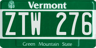 VT license plate ZTW276