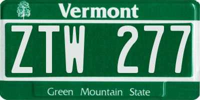 VT license plate ZTW277