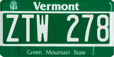 VT license plate ZTW278