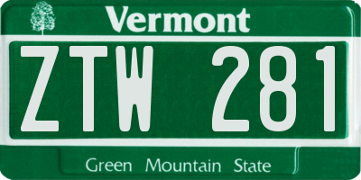 VT license plate ZTW281