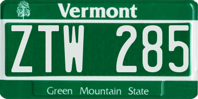 VT license plate ZTW285