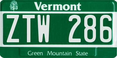 VT license plate ZTW286