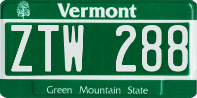 VT license plate ZTW288