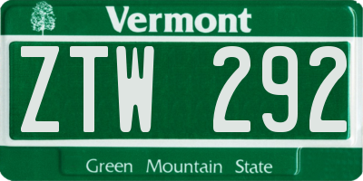 VT license plate ZTW292