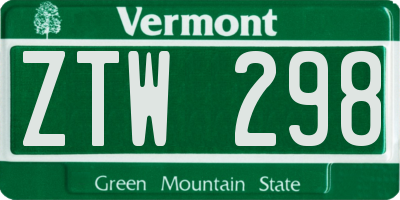 VT license plate ZTW298
