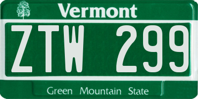 VT license plate ZTW299
