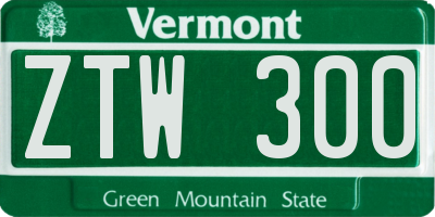 VT license plate ZTW300