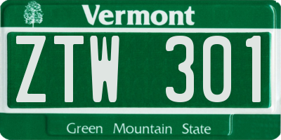 VT license plate ZTW301