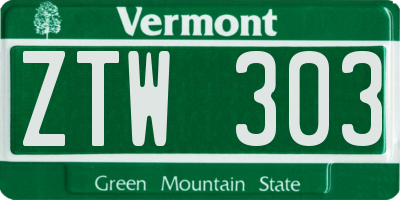 VT license plate ZTW303