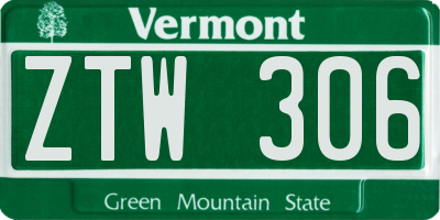 VT license plate ZTW306