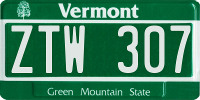VT license plate ZTW307
